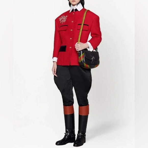 New Gucci Crossbody Embossed Black Leather Braided Yellow Bag Logo - Picture 1 of 11